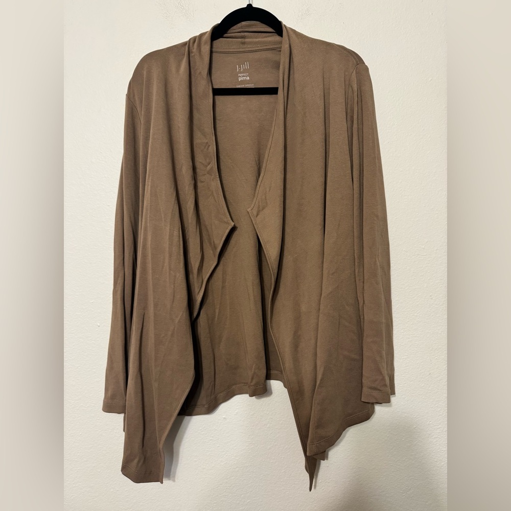 J.Jill Perfect Pima Tan Cascade Cardigan Sweater